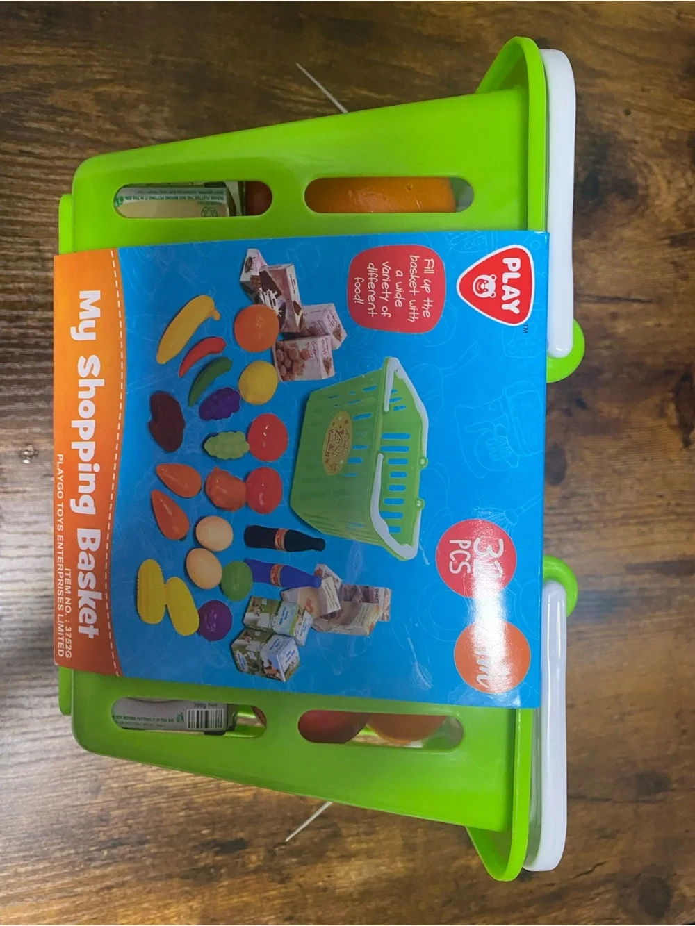 My Shopping Basket Kids Toy - Green Play Basket with Assorted Fruit